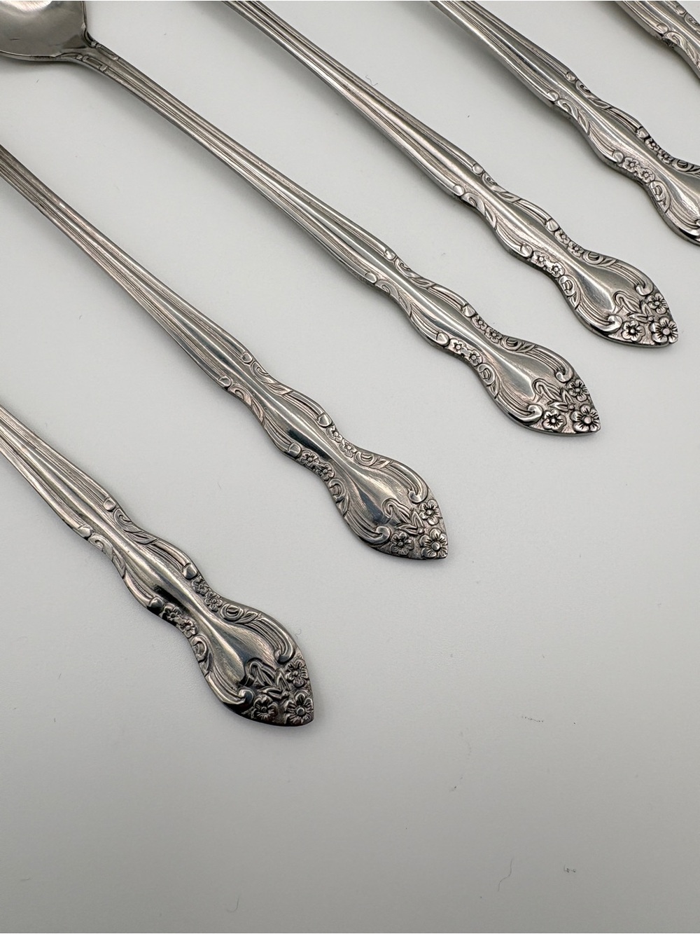 Imperial INOX Korea Iced Tea Spoons Set of 6 Floral Handles 7¼" - Picture 3 of 9